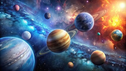 Artistic wallpaper of planets in the universe, space, planets, galaxy, stars, astronomy, universe, cosmic, celestial, Earth