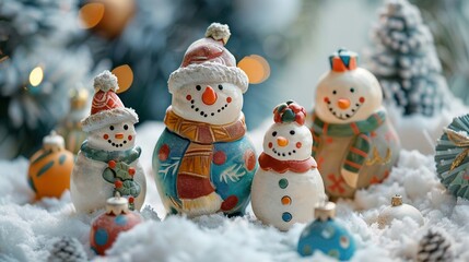 Festive clay holiday scene, joyful figures and decorations, under a blanket of soft snow