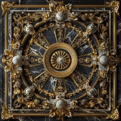 Obraz premium Baroque Classical Abstract Marble Framed Ceiling Art with Ornate Border. Luxury Lavish Decor Victorian Elements with Seamless Pattern Background Texture