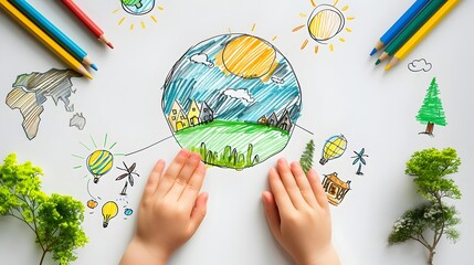 Children s Drawing Depicts Sustainability and Environmental Protection Concept