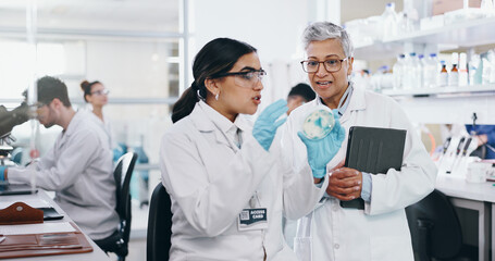 Science, people and training with petri dish in laboratory for medical research, experiment and...