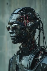 Fototapeta premium Modernity meets surrealism in this portrayal of the android hacker, where the fusion of technology and artistry creates a visual narrative that challenges perceptions of identity 