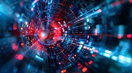 Obraz premium Abstract Technology: Blue and Red Lights Form Futuristic Tunnel of Data