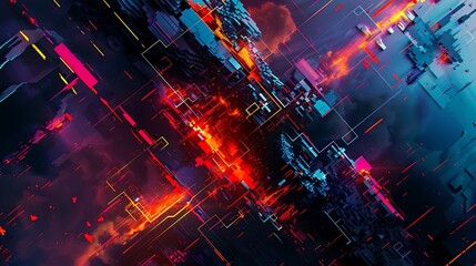 Fototapeta premium Abstract Geometric Shapes and Lines Converge in Vibrant Digital Art