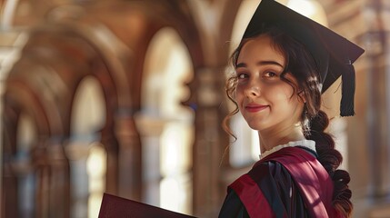 Young Graduate Proudly Displaying Academic Achievement in Vibrant Classical Renaissance Setting