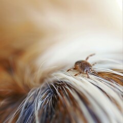 Fototapeta premium A tick on the dog's fur. Close-up of a white short dog coat with a brown tick to remove