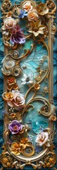 Fototapeta premium Baroque Classical Abstract Marble Framed Ceiling Art with Ornate Border. Luxury Lavish Decor Victorian Elements with Seamless Pattern Background Texture