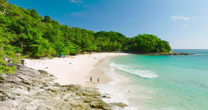 Aerial drone flying scene of tropical beach in thailand
