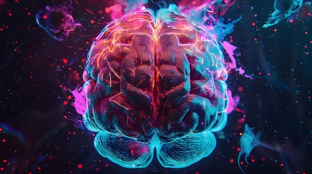 Neon brain structure, Concept art of a human brain exploding with knowledge and creativity.