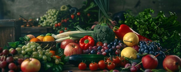 Fototapeta premium Colorful mix of ripe fruits and vegetables.