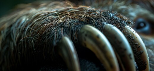 Close up of a sloth fur and claw emphasizing the texture and detail