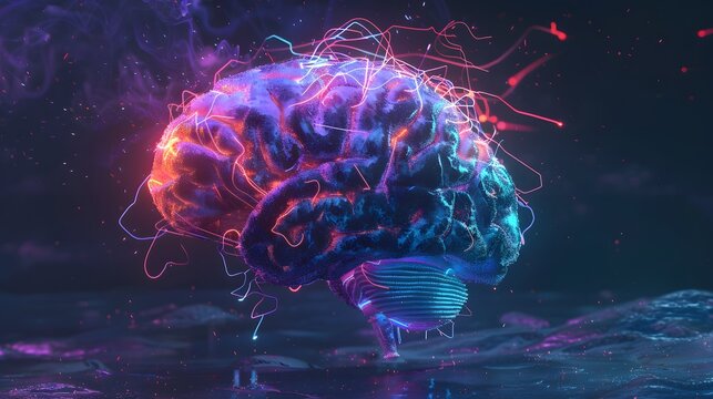 Neon brain structure, Concept art of a human brain exploding with knowledge and creativity.