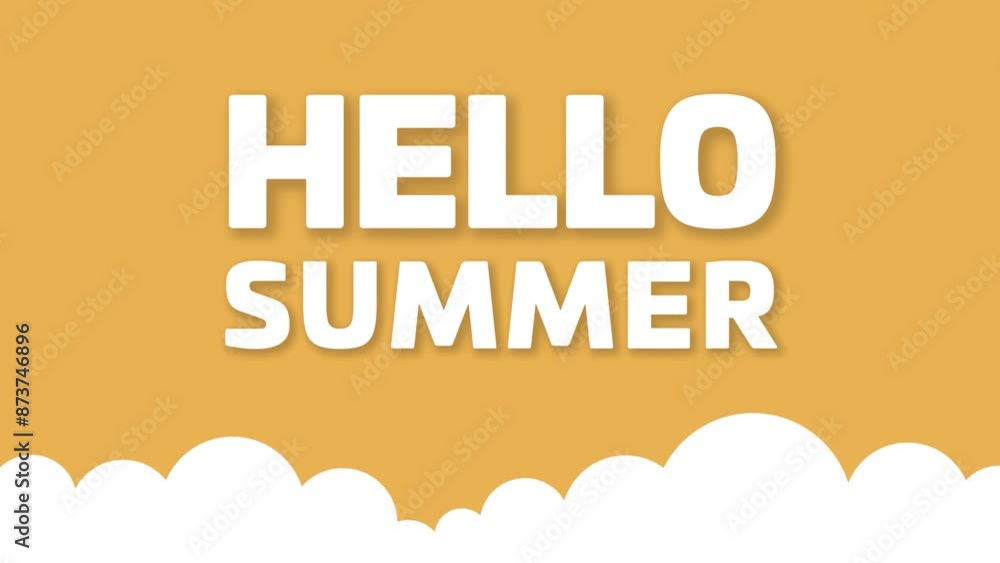 Poster hello summer animation video text on yellow background