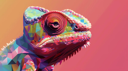 Obraz premium chameleon wearing sunglasses on a solid color background, vector art, digital art, faceted, minimal, abstract, panorama background. 