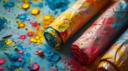 Fototapeta premium a group of colorful crayons sitting on top of a table