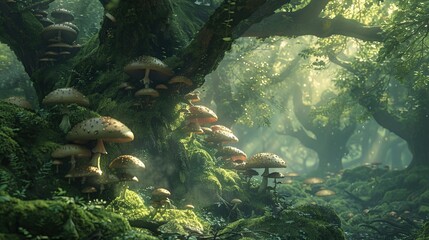 Enchanted Forest with Mushrooms
