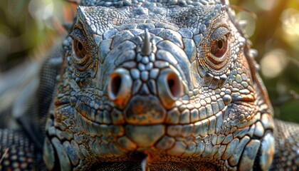 Fototapeta premium Close up of an iguana skin focusing on the texture and coloration