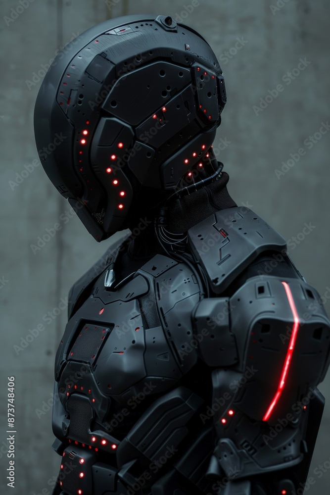 Poster neon accents pulsate rhythmically along the android's armor, mirroring the flow of data and informat