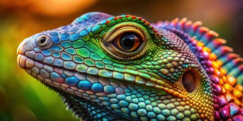 Fototapeta premium Close-up of a colorful reptile showcasing its scales and vibrant colors, reptile, animal, exotic, scaly, colorful, wildlife