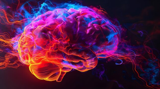 Neon brain structure, Concept art of a human brain exploding with knowledge and creativity.