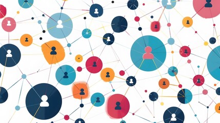 Abstract pattern of connected circles with human icons, representing social networking, community, and relationships.