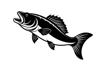 Bass vector illustration, Bass isolated on white, Bass silhouette, Bass vector art