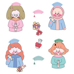 set of girl, Elements Graduation Girl, back to school, cute students 