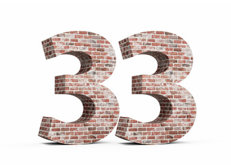 Number Thirty Three 33 Digit Made Of Old Grunge Texture Wall Of Bricks 3D Illustration