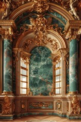 Obraz premium Baroque Classical Abstract Marble Framed Ceiling Art with Ornate Border. Luxury Lavish Decor Victorian Elements with Seamless Pattern Background Texture