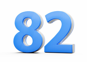 3D Number 82 Eighty Two Made Of Blue Body With Silver Outline On White Background 3D Illustration