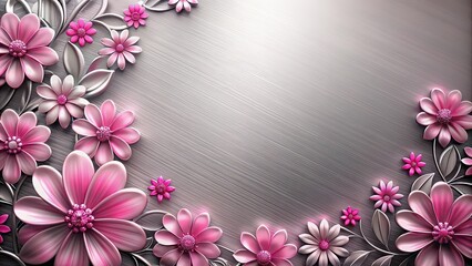 Pink flowers in a chrome metal design, pink, flowers,chrome, metal, abstract, shiny, bright, vibrant, colorful, design