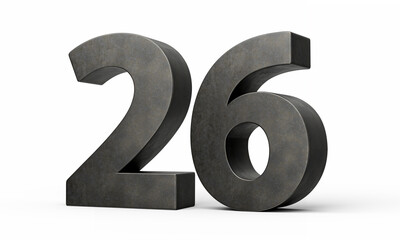 Number Twenty six 26 Digit Made Of Gray Smooth Cast Iron Isolated On White Background 3d Illustration