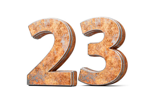 Number Twenty Three 23 Digit Made Of Old Rusty Iron Metal Texture White Background 3d Illustration