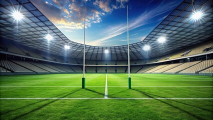 A rugby ground with green grass field, goal posts, and white markings , sports, rugby, stadium, field, outdoor, competition