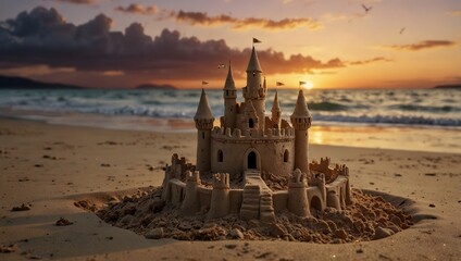 A story where a magical sandcastle grants wishes at sunset ai_generated