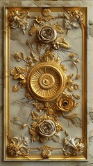 Obraz premium Baroque Classical Abstract Marble Framed Ceiling Art with Ornate Border. Luxury Lavish Decor Victorian Elements with Seamless Pattern Background Texture