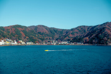 view of the lake and mountains