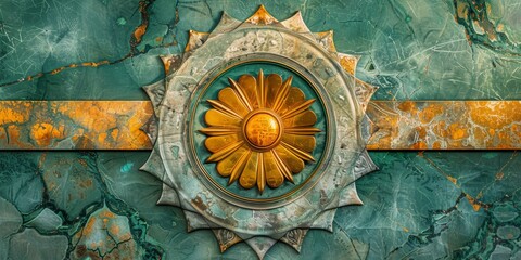Fototapeta premium Baroque Classical Abstract Marble Framed Ceiling Art with Ornate Border. Luxury Lavish Decor Victorian Elements with Seamless Pattern Background Texture