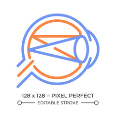 Astigmatism icon. Eye disease. Ophthalmology. Vision blur, medical condition. Asymmetrical eyeball bicolor outline symbol. Duotone linear pictogram. Isolated illustration. Editable stroke