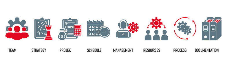 Work flow banner web icon vector illustration concept with icon of team, strategy, project, schedule, management, resources, process, documentation