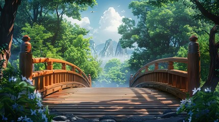 Obraz premium Cartoon Style Wooden Bridge Design