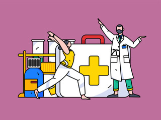 Medical characters fighting the epidemic flat vector concept operation hand drawn illustration
