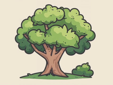 recommend clip art: Cartoon tree, basic outline, SVG vector, top view, trunk and leafy canopy, nature symbol