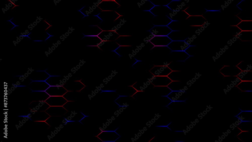 Poster animation motion graphics video clip in bright colors hexagon shapes pattern on plain black backgrou