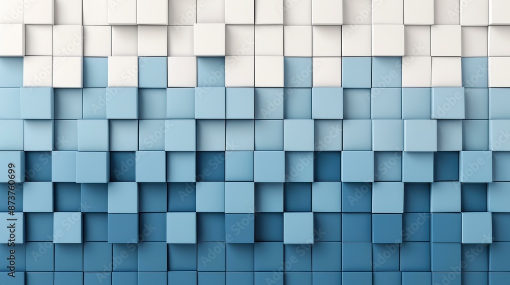 Poster modern abstract art featuring repeating rectangles on a blue and white backdrop.