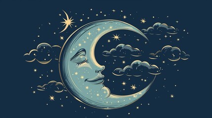 Naklejka premium Smiling moon, gentle crescent, SVG , night watcher, guardian of dreams