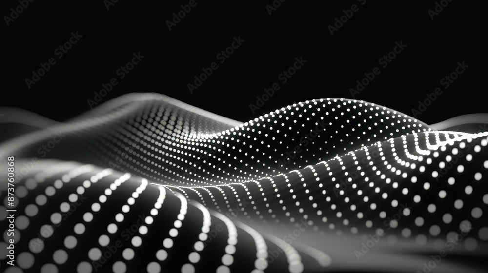 Wall mural abstract technology stream background with digital dynamic wave of dots in a network connection stru