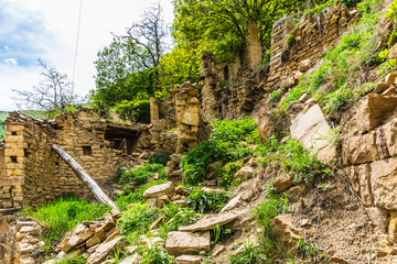 Ruins of the Caucasian mountain village of Gamsutl in Dagestan, Russia