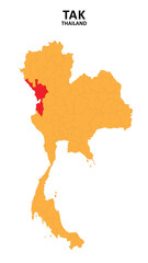 Fototapeta premium Tak Map is highlighted on the Thailand map with detailed State and region outlines.
