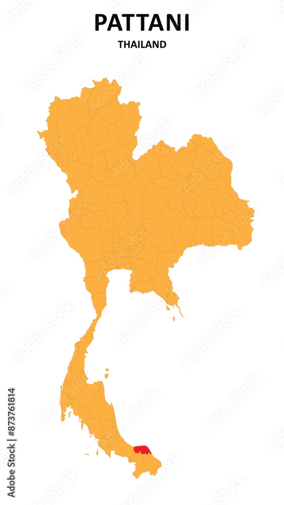 Sticker pattani map is highlighted on the thailand map with detailed state and region outlines.